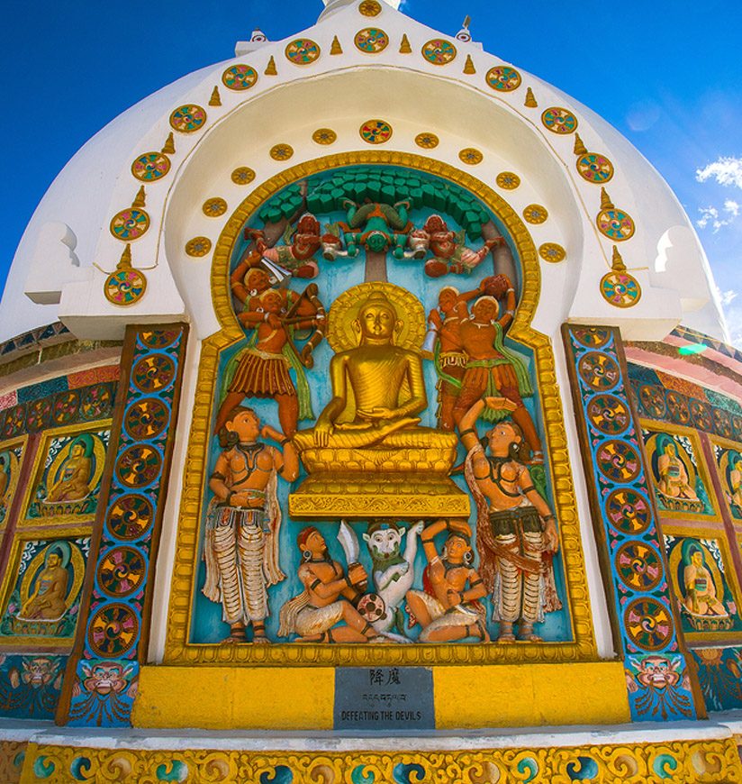 Shanti Stupa, a Buddhist white-domed stupa (chorten) on a hilltop in Chanspa, Leh district, Ladakh, state of Jammu and Kashmir, North India