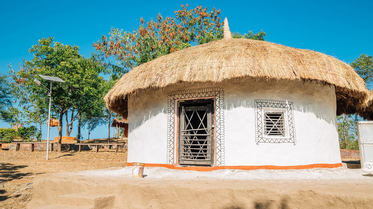 Indian folk village Shilpgram, traditional house in Udaipur, India