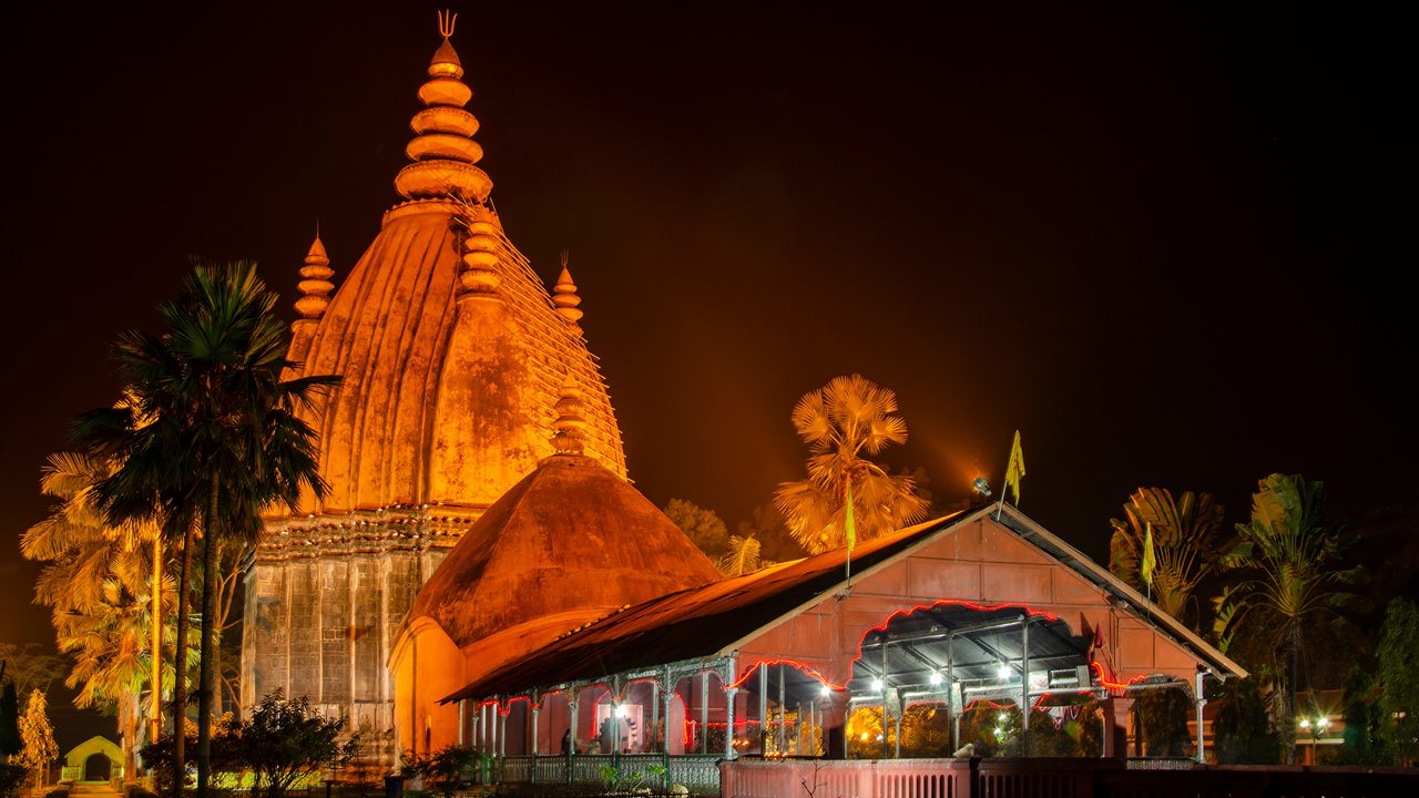 A night image of Sivadol, an ancient Siva temple in Sivasagar district, Assam, India. It is one of the tallest Siva temples and regarded high by the Hindus