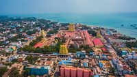 Rameswaram Sri Ram temple, India, aerial drone view