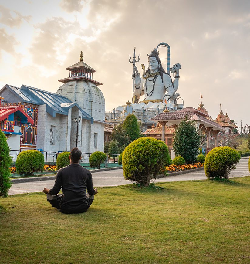 man meditating at siddheswar dham or char dham temple at namchi image is taken at namchi sikkim india on jan 10 2020.