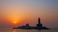 Thiruvalluvar Statue and Vivekananda Rock Memorial on the small island in Kanyakumari city in Tamil Nadu, India