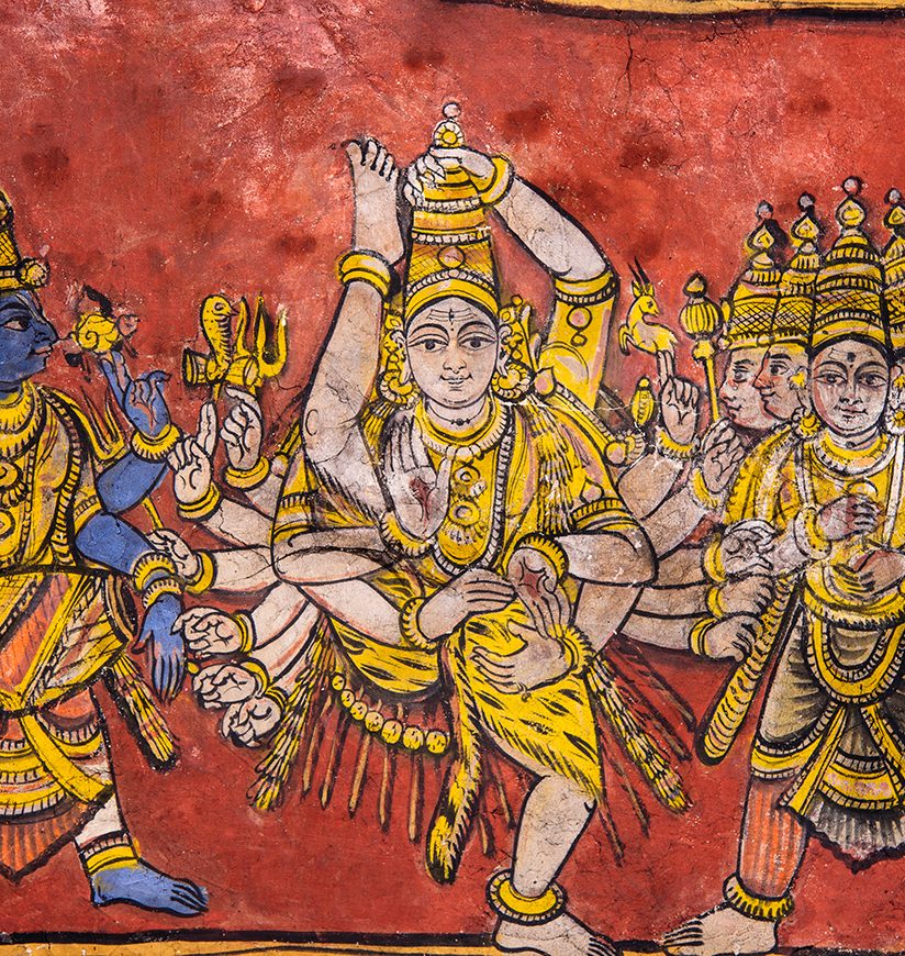 Paintings on the ceiling, Brihadishvara Temple, an UNESCO World Heritage Site known as the Great Living Chola Temples, Thanjavur, Tamil Nadu, India