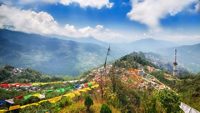 View from Tashi Viewpoint at Gangtok, India. The Tashi View Point of Sikkim is located at a distance of 4 kms from Gangtok, which is the capital city of Sikkim