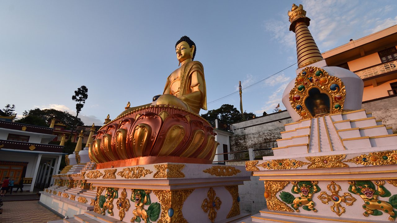 Buddha Statue in the Tharpa Choling Monastery in Kalimpong, West Bengal, India,