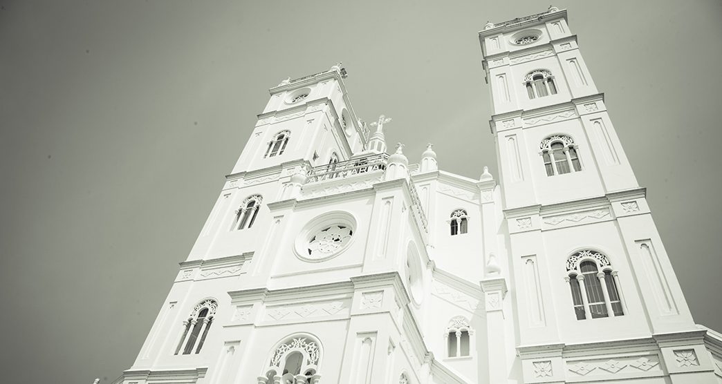 A bottom up view of the Vallarpadam Church also known as the Basilica of Our Lady of Ransom; Shutterstock ID 1047877084; purchase_order: -; job: -; client: -; other: -