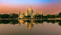 Landscape View of The Victoria Memorial , a large marble building in Central Kolkata. Selective Focus is used.; Shutterstock ID 2139109445; purchase_order: -; job: -; client: -; other: -