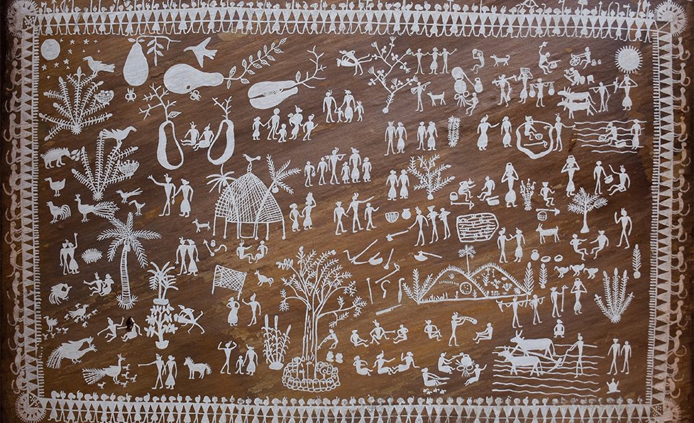 Bhopal, Madhya Pradesh/India : January 15, 2020 - Indian Tribal Painting or Warli Painting at Manav Sangrahalaya