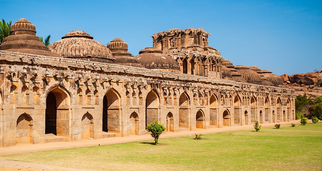 Elephant Stables, part of the Zanana Enclosures at Hampi, the centre of the Hindu Vijayanagara Empire in Karnataka, India