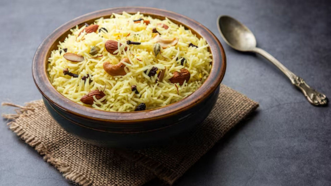 Traditional Indian Sweet Rice with Nuts in Bowl