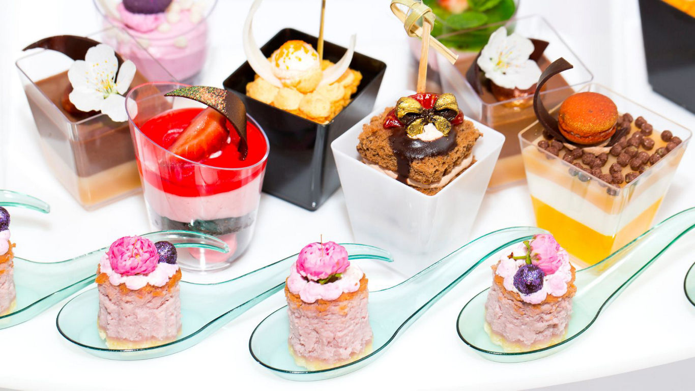 Colorful gourmet dessert assortment on platter