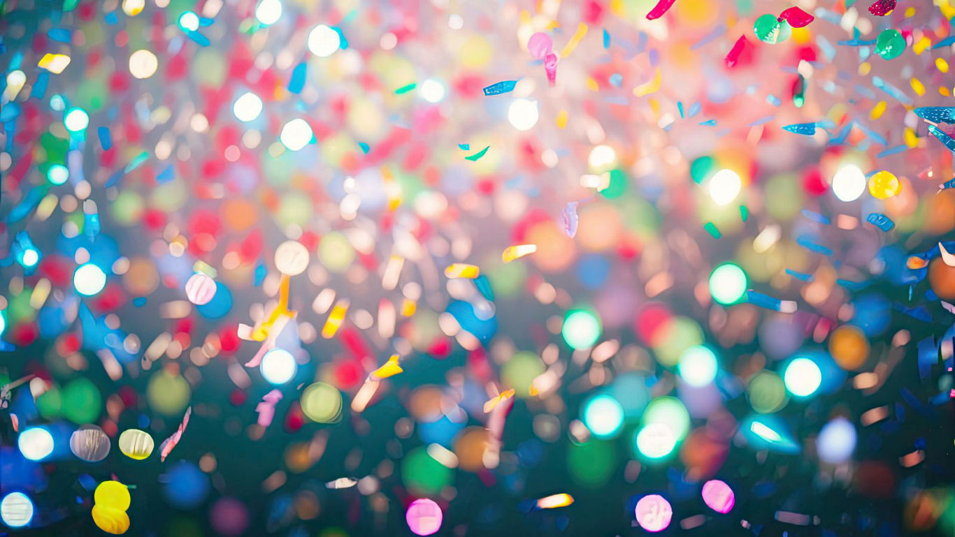 Colorful confetti and bokeh lights