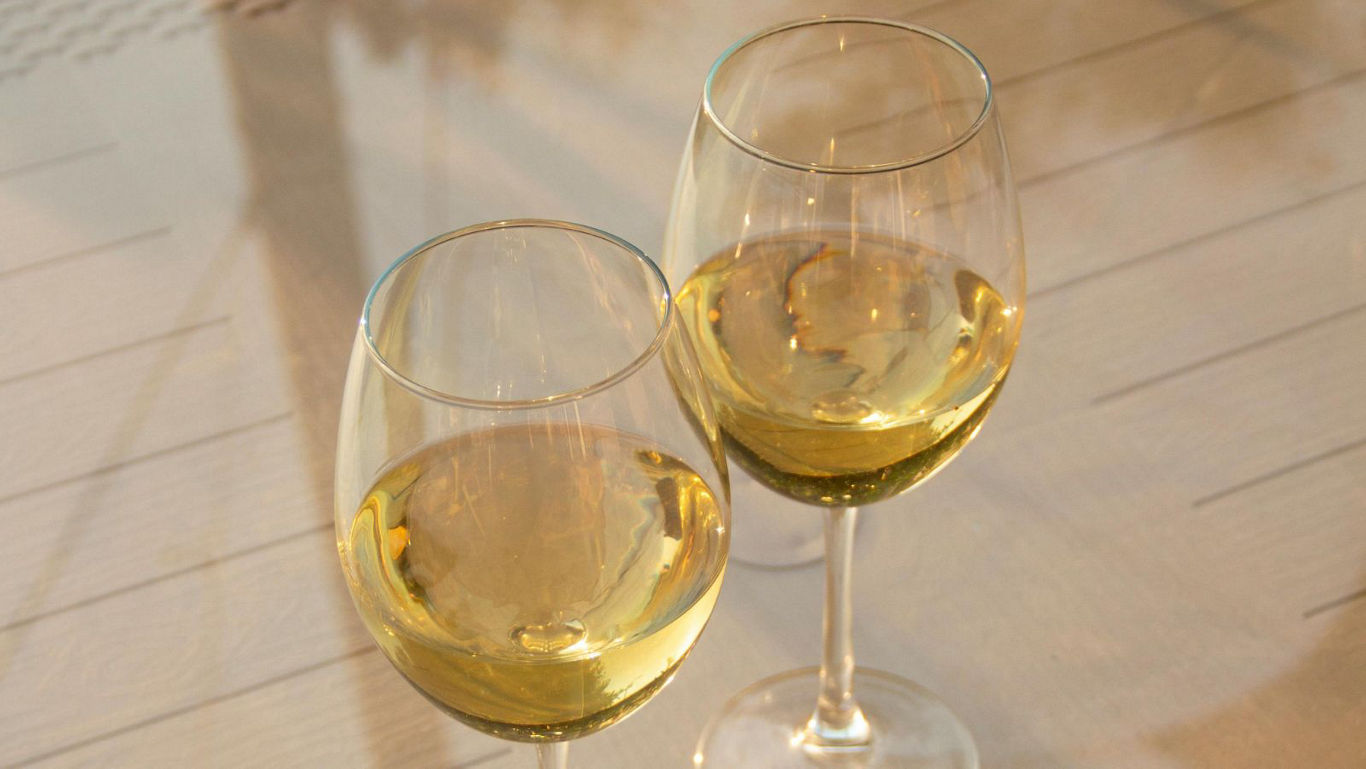 Two glasses of chilled white wine