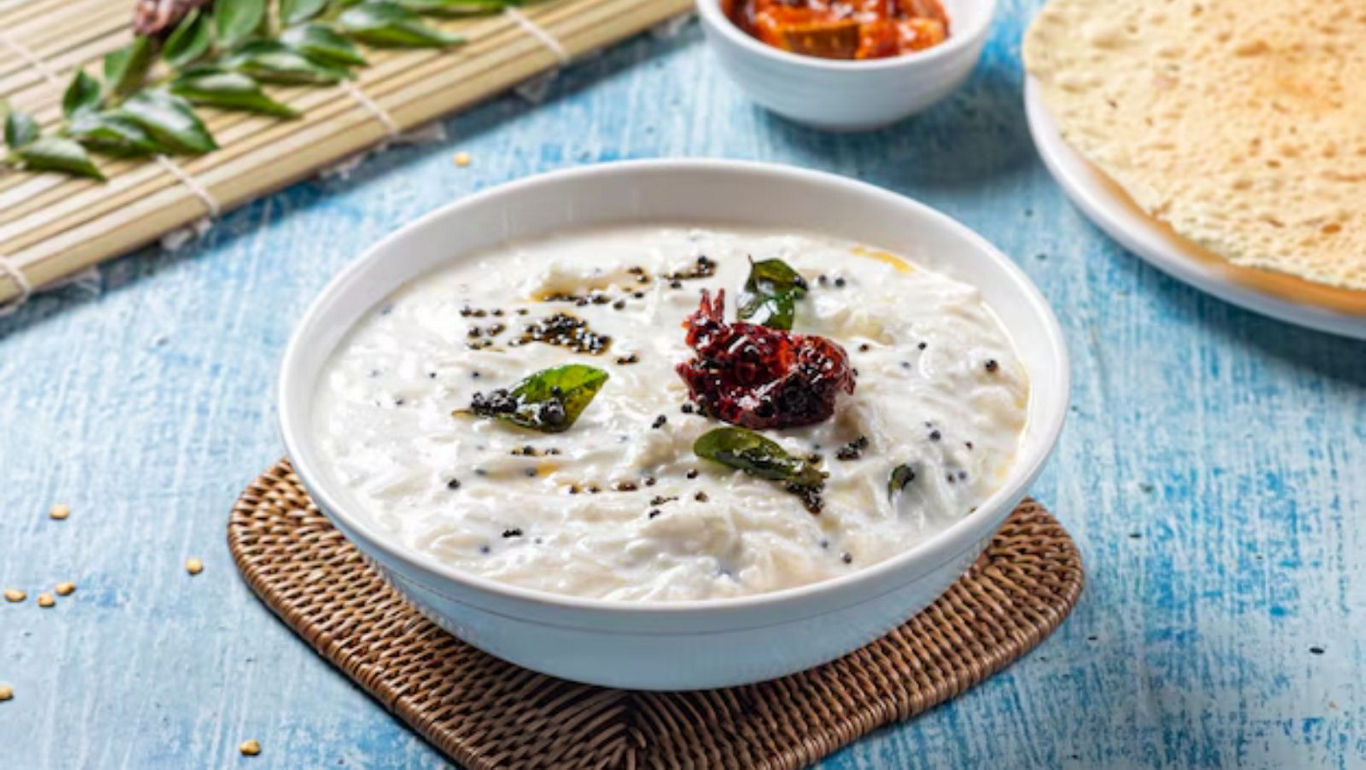 Traditional curd rice with spices and sides