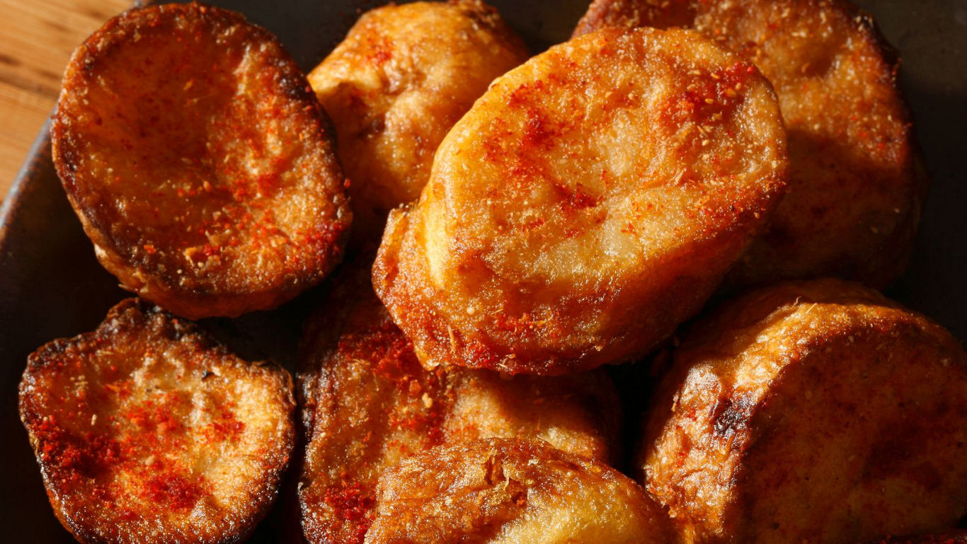 Close-up of crispy roasted potatoes