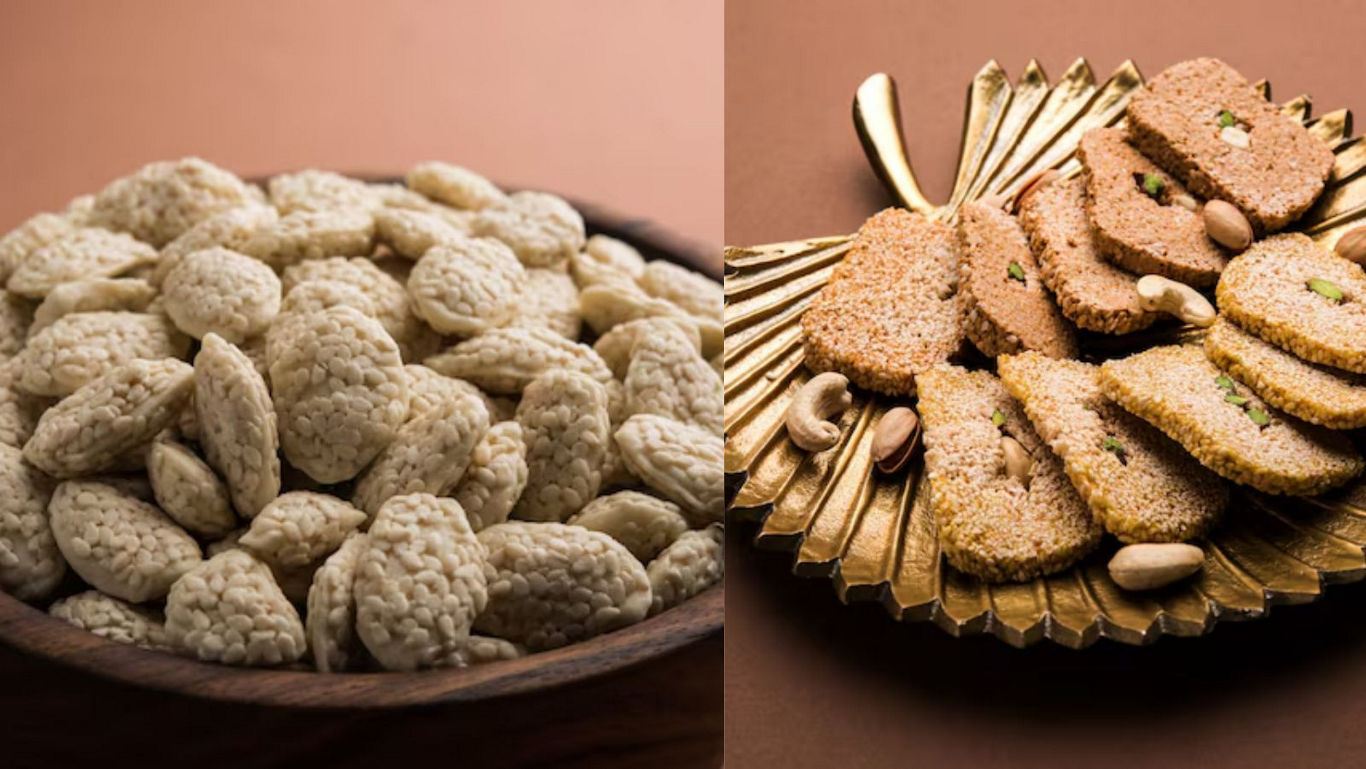 Assorted sesame sweets on decorative plate