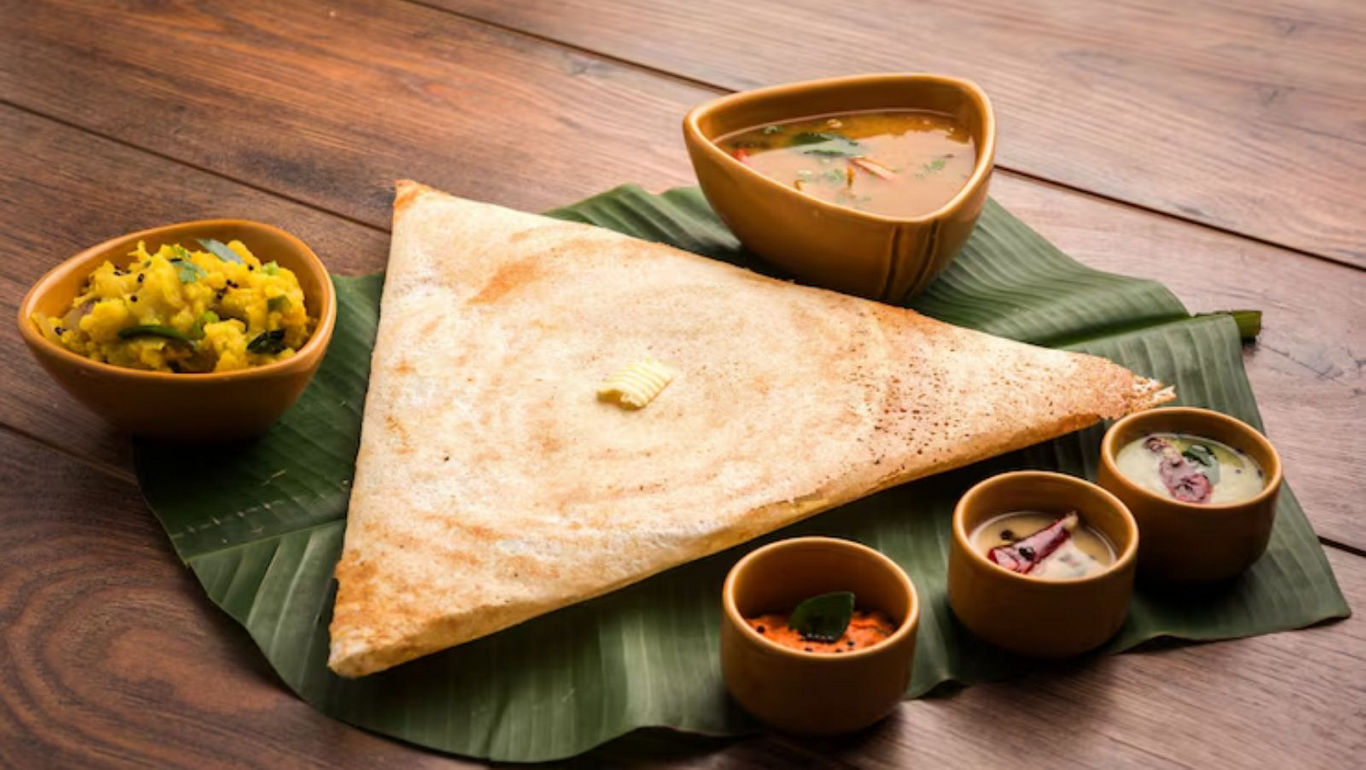 Traditional South Indian dosa with sides