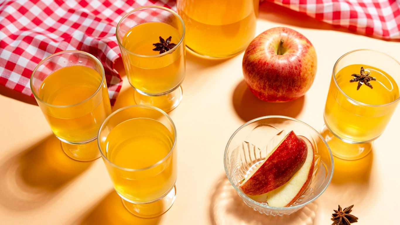 Apple cider glasses with star anise garnish