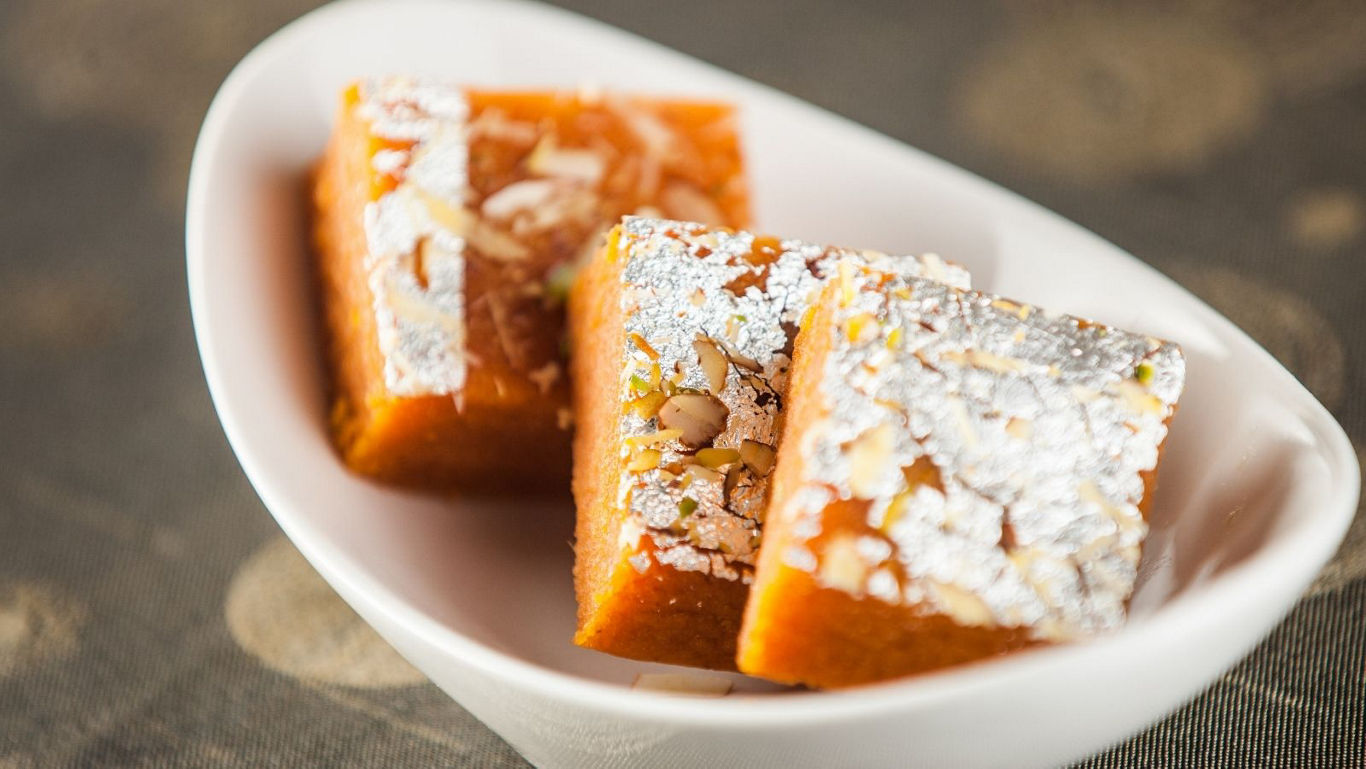 Indian mithai pieces with silver leaf