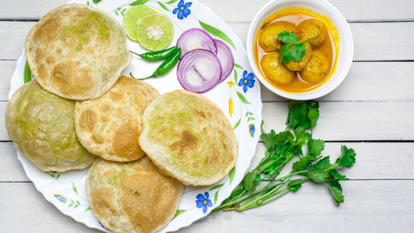 Indian puri bread with potato curry