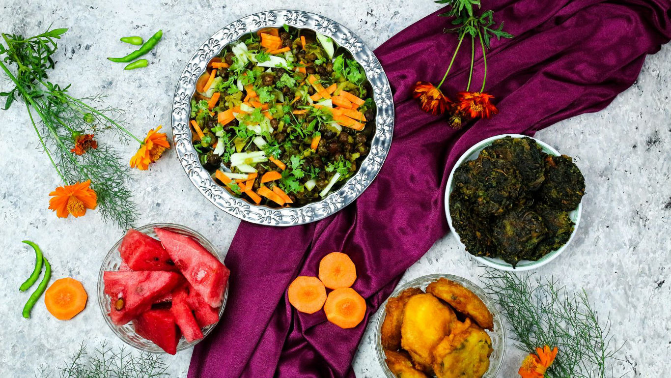 Colorful vegetarian meal with fresh garnishes