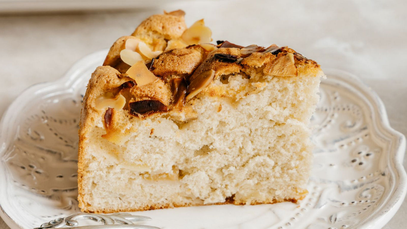 Slice of homemade nut and fruit cake