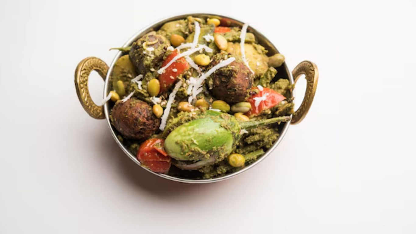 Traditional Indian Mixed Vegetable Curry in Brass Bowl