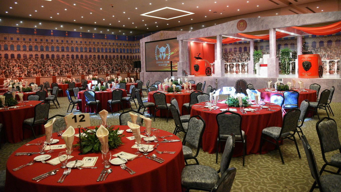 Elegant Banquet Hall with Red Decor