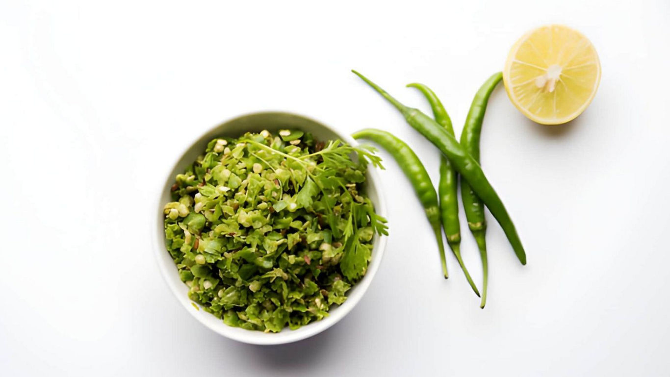 Fresh chopped herbs with green chilies and lemon