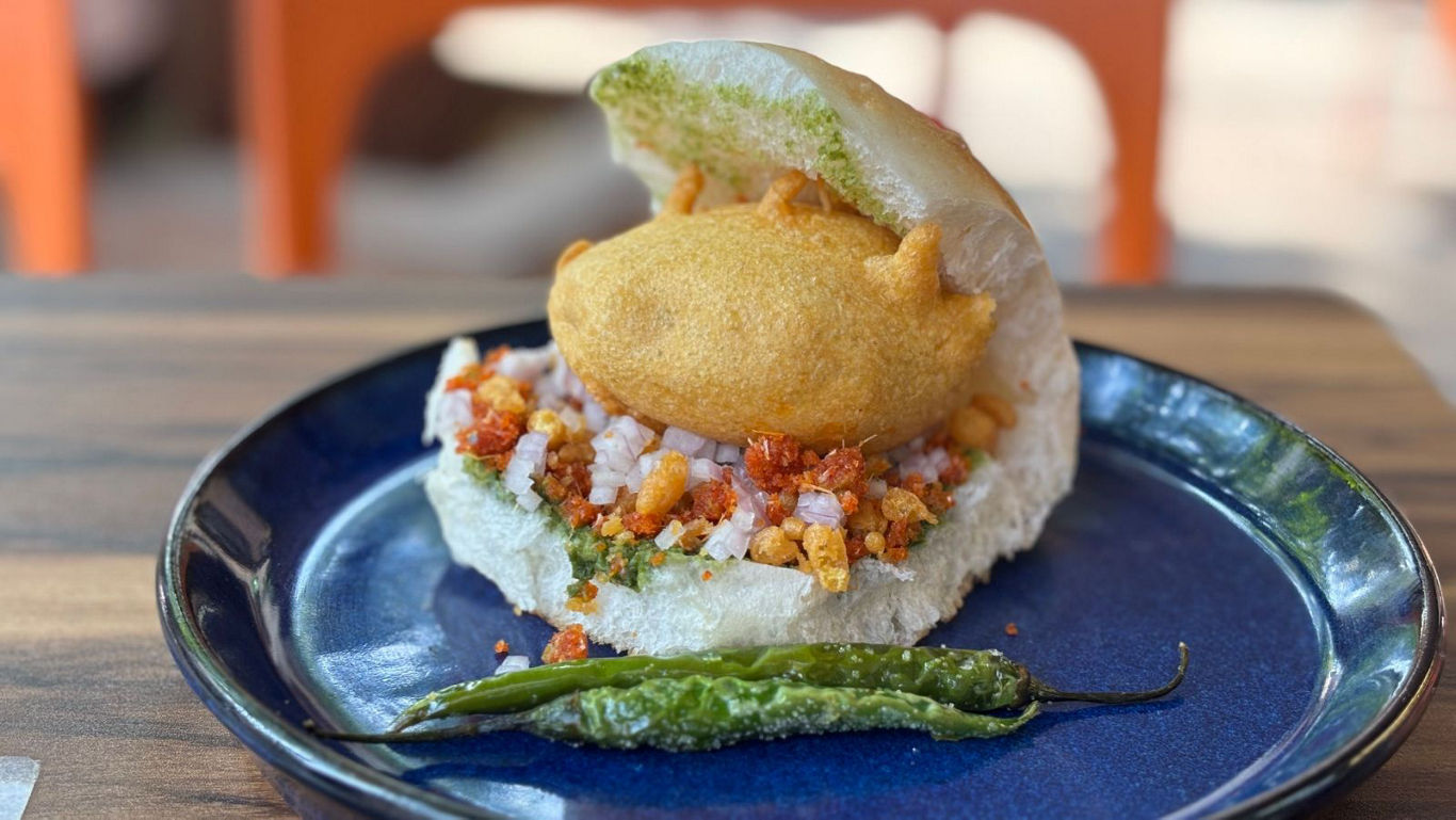 Indian street food vada pav closeup