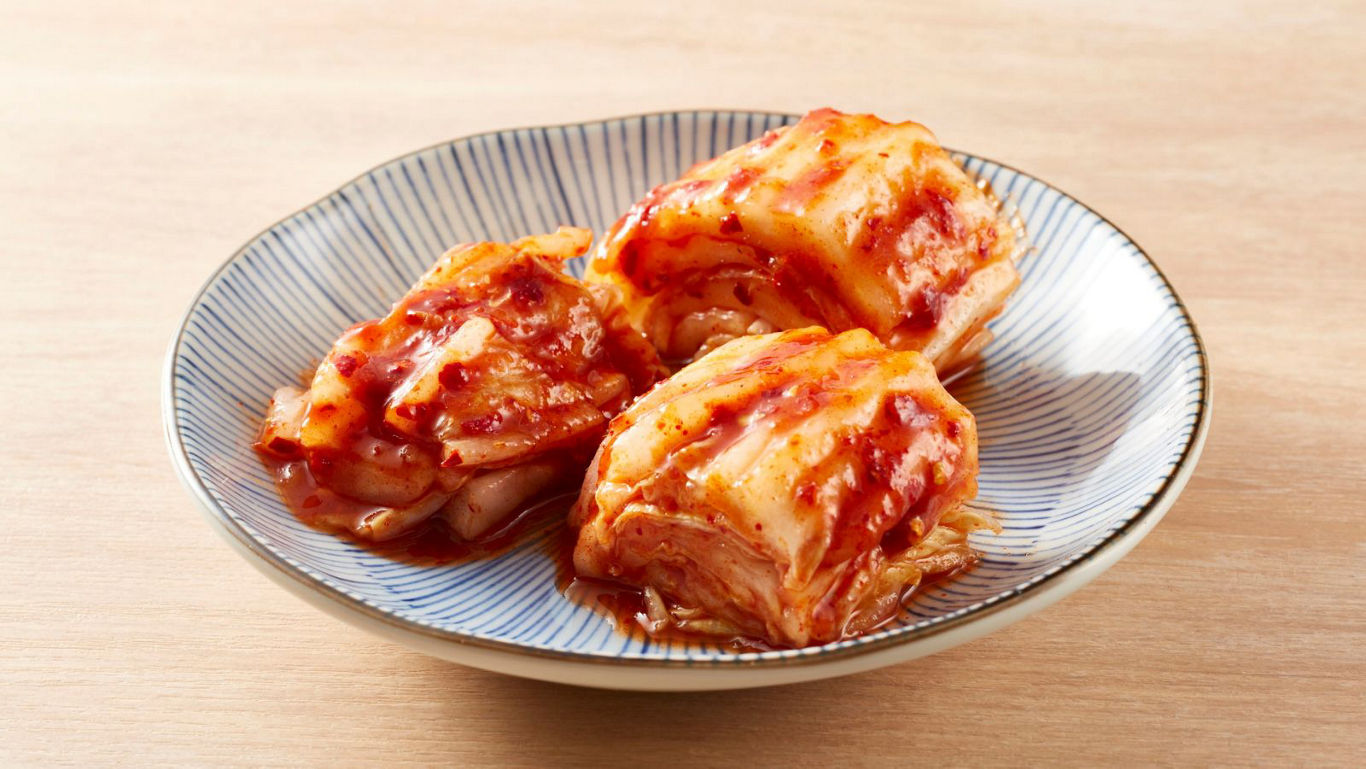 Traditional kimchi served on a ceramic plate
