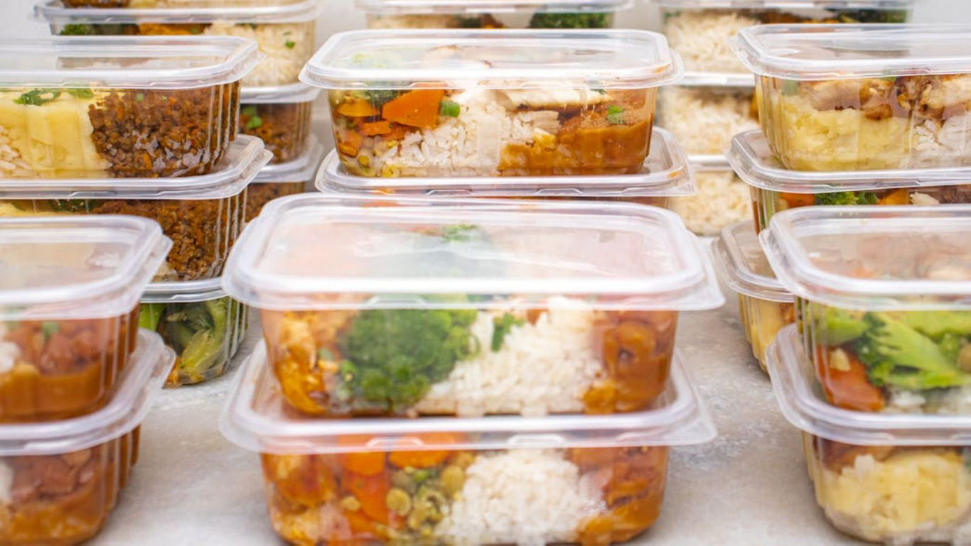 Stacked Meal Prep Containers with Assorted Food