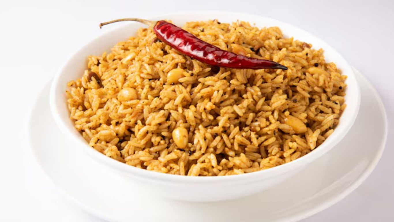 Spicy Indian Rice with Peanuts and Red Chili