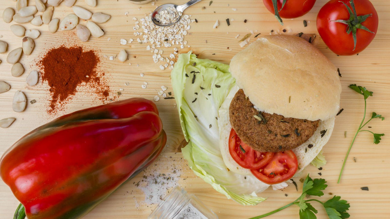 Vegetarian burger with fresh vegetables and spices