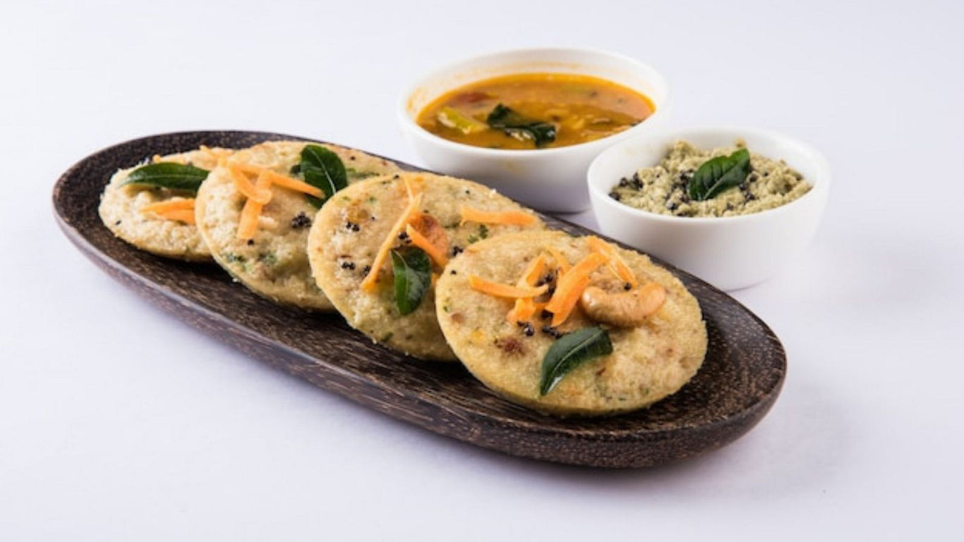 South Indian breakfast with chutney and sambar