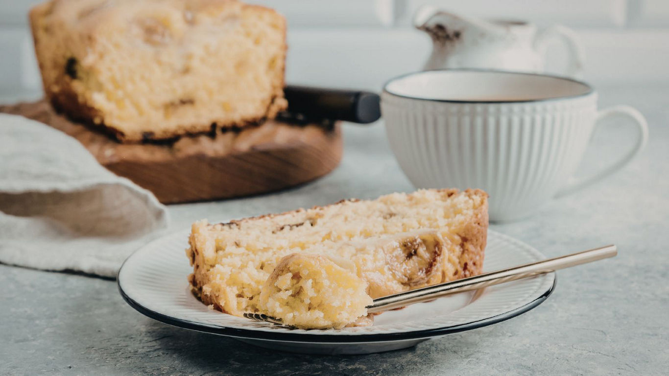 Slice of homemade cake with coffee
