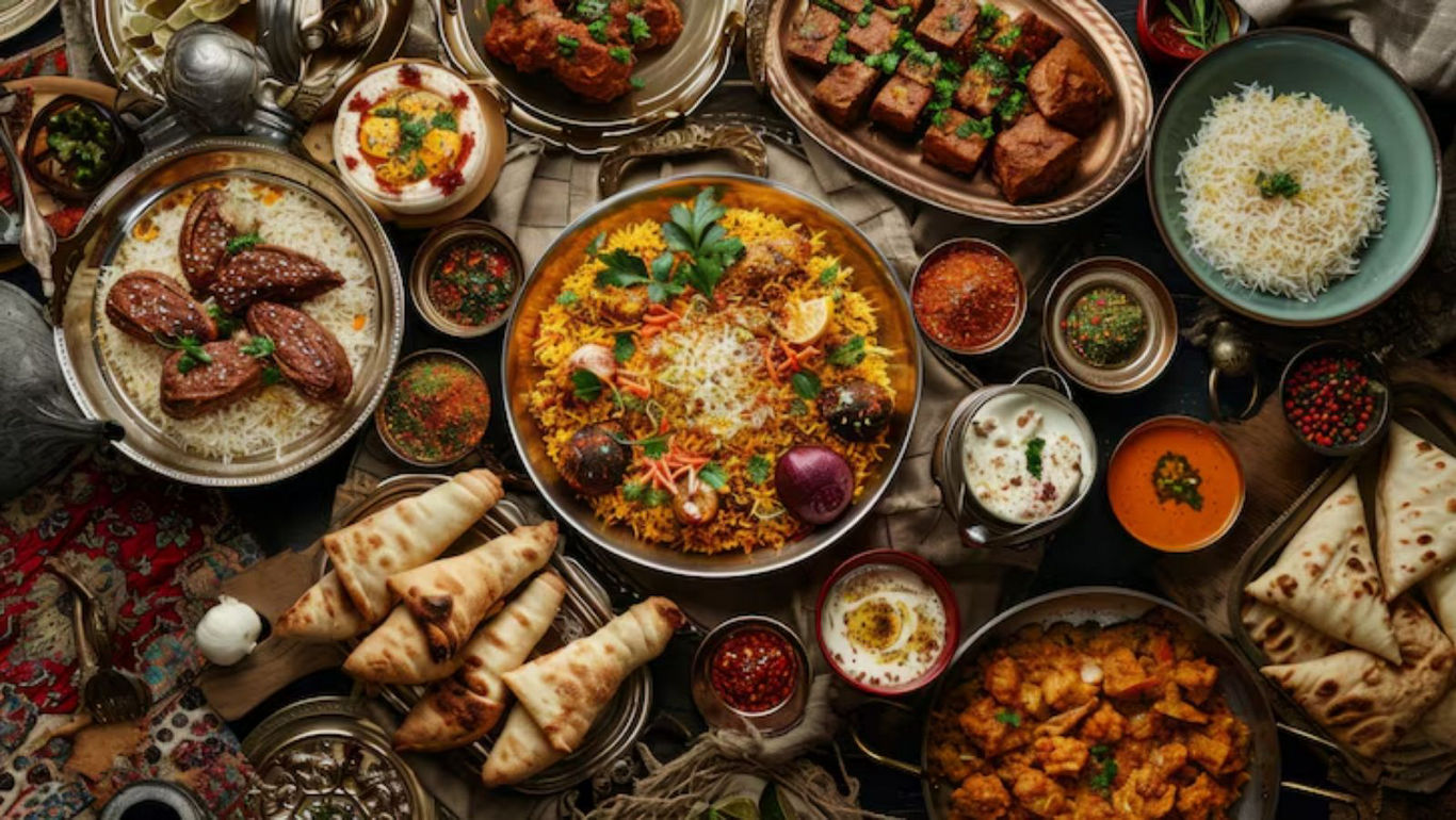 Traditional Indian Feast with Biryani and Naan