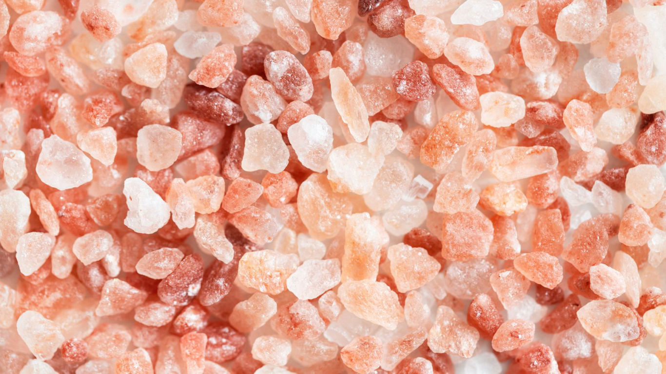 Close-up of pink Himalayan salt crystals