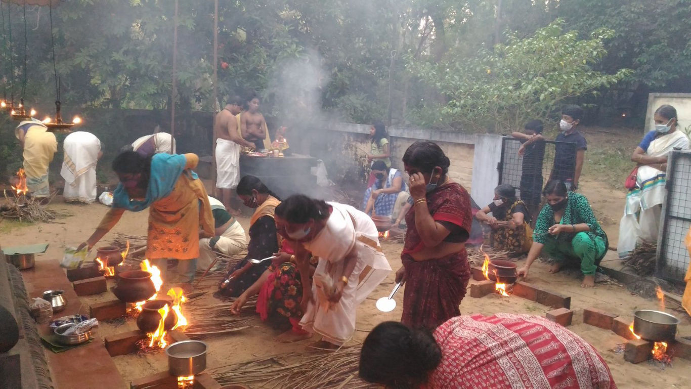 Traditional Ritual with Fire Offerings Outdoors