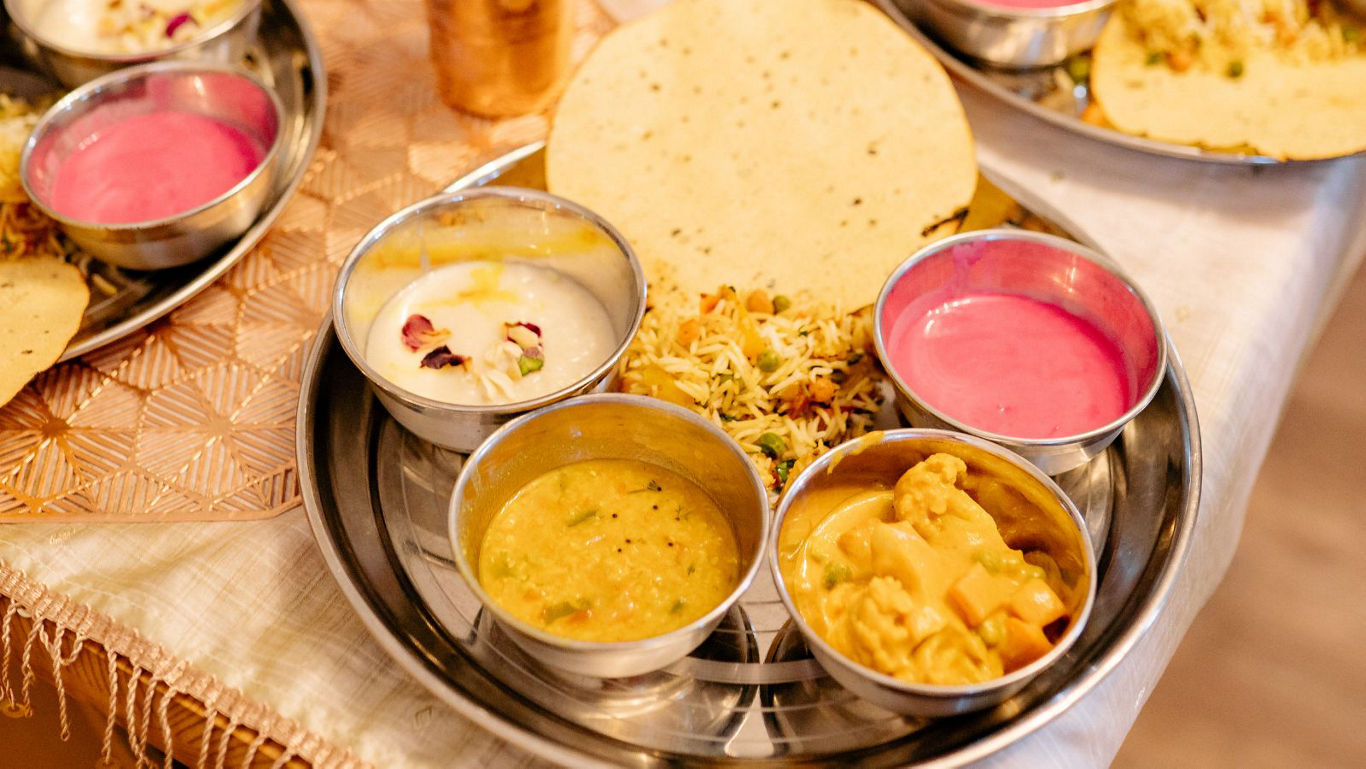 Traditional Indian thali with assorted dishes