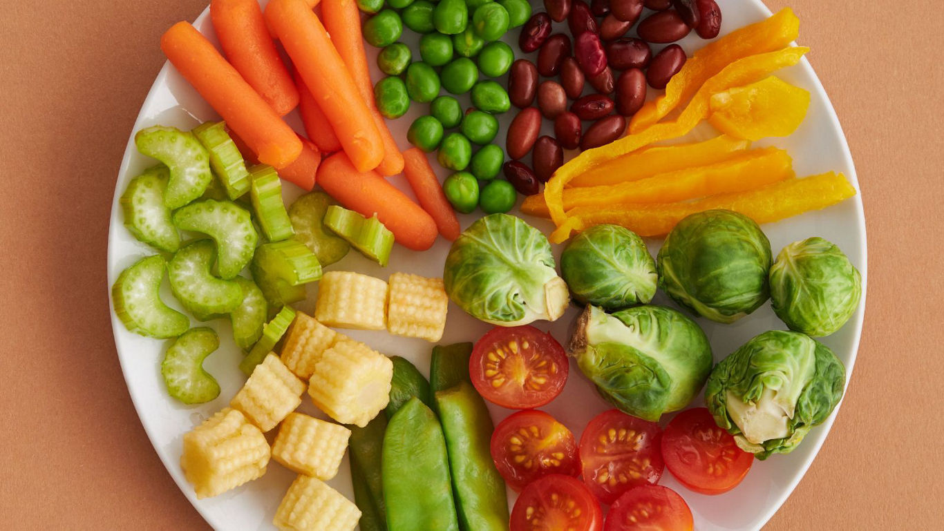 Colorful assorted fresh vegetables on plate