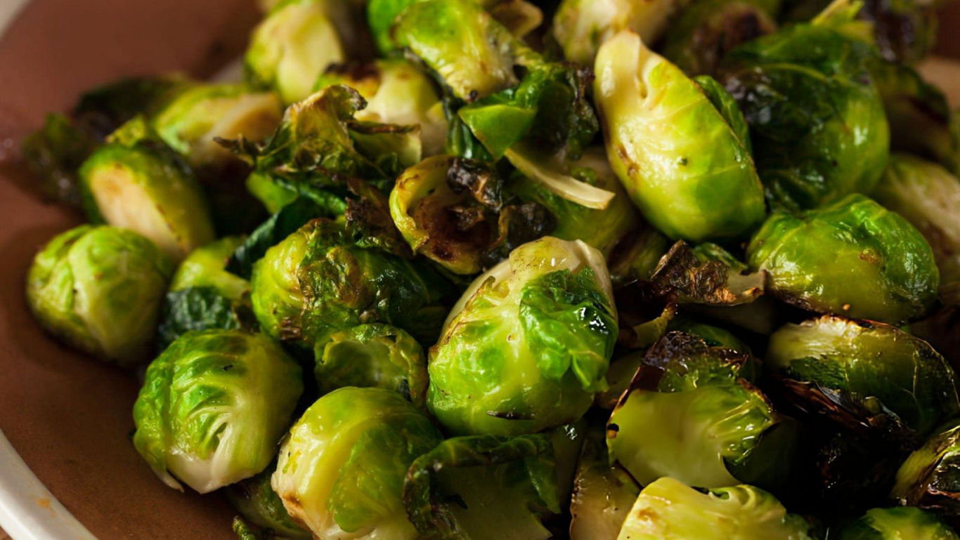 Roasted Brussels Sprouts on Brown Plate