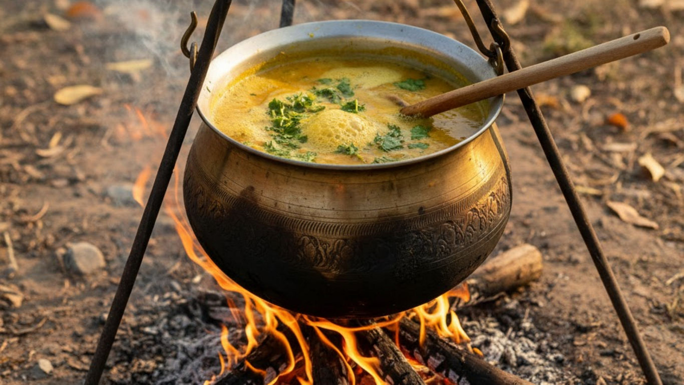Surja Ki Dal served in a traditional leaf bowl 
