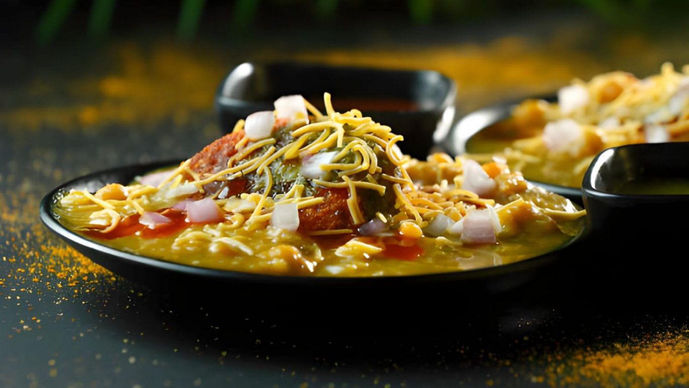Indian street food chaat with toppings