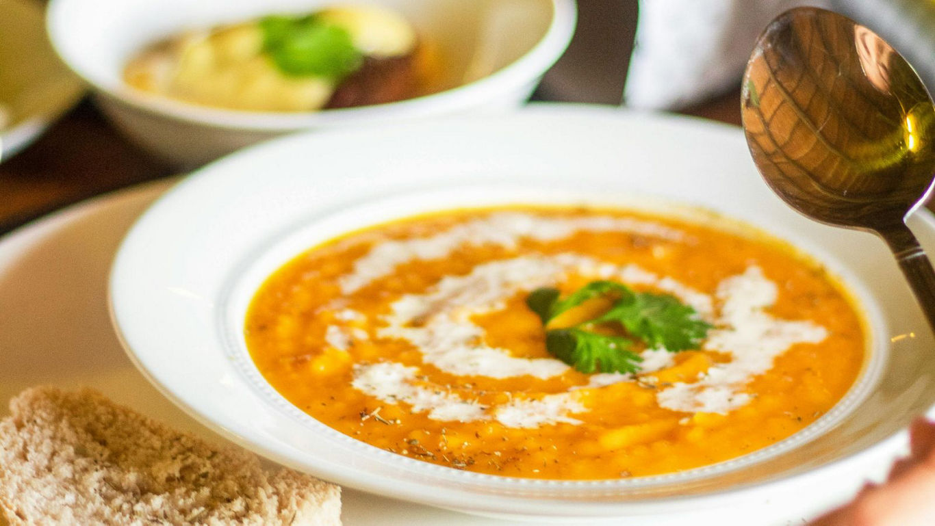 Creamy Lentil Soup with Fresh Cilantro Garnish