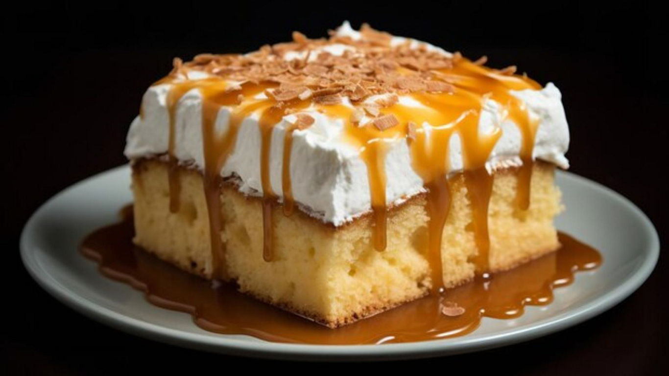 Caramel Drizzled Sponge Cake Dessert Slice