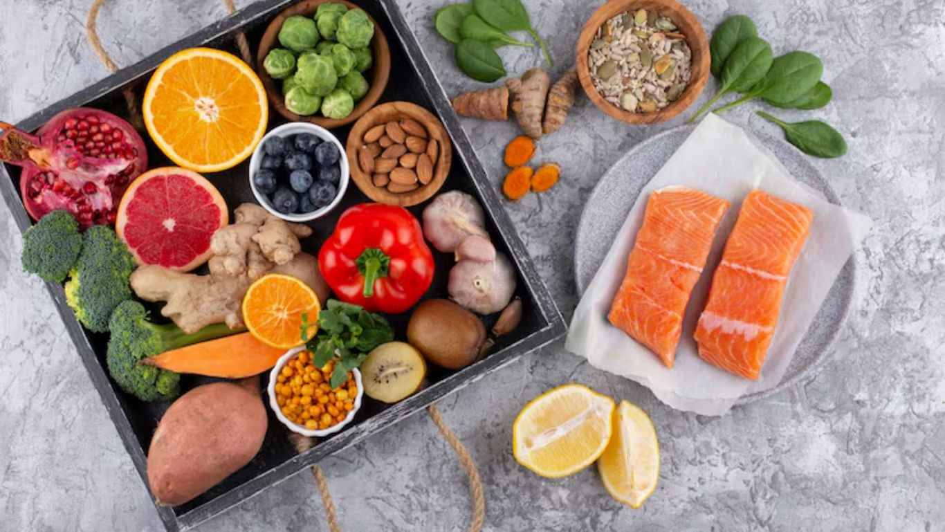 Healthy Foods with Salmon and Vegetables