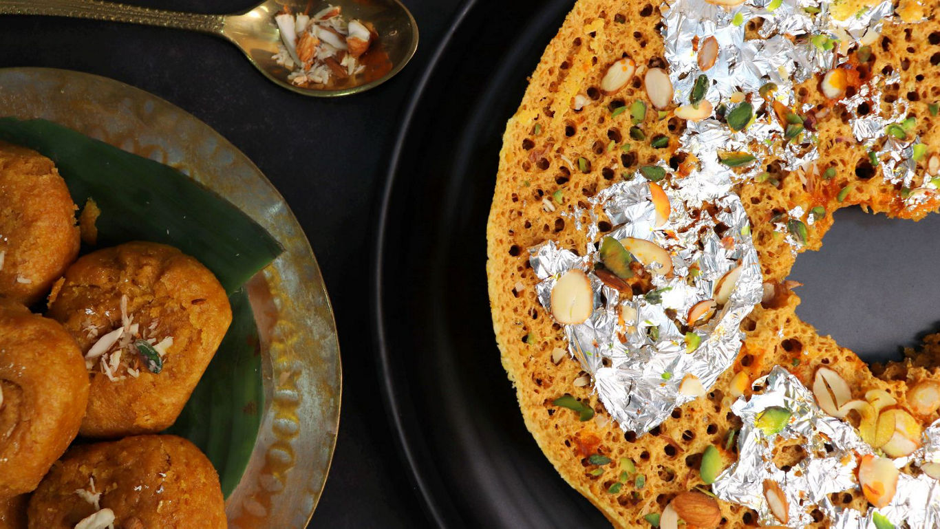 Traditional Indian sweets with silver garnish