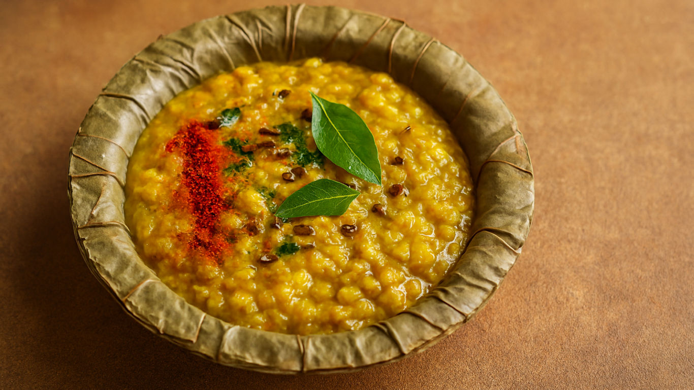 Surja Ki Dal served in a traditional leaf bowl 
