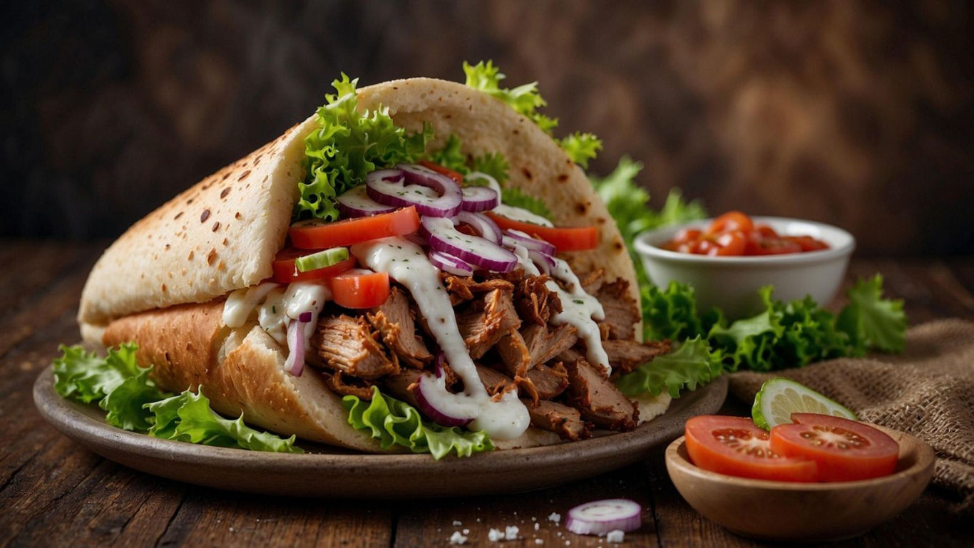 Delicious shawarma wrap with fresh vegetables